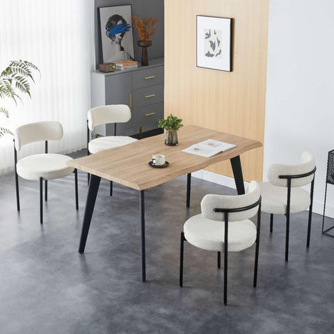 Dining Chairs Set of 2, Modern Dining Chairs Mid-Century, Round Kitchen Chairs, Boucle Dining Chair with Black Metal Legs, Kitchen Dining Room