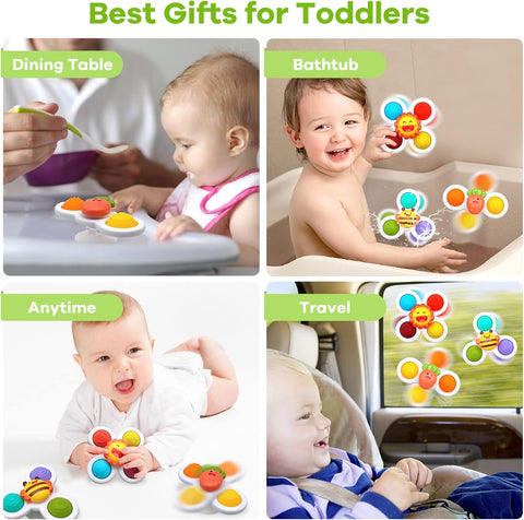 Suction Cup Spinner Toys for Toddlers 1-3 - 3-Piece Sensory Learning Set with Vibrant Spinning Tops - Fun Bath, Highchair & Table Activities for Babies - Developmental Fine Motor Skills Toys