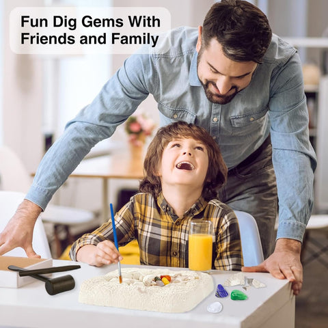 Mega Gemstone Dig Kit – Excavate 15 Real Gemstones & Crystals – Fun Educational STEM Toy for Kids Ages 3+ – Includes Dig Tools, Magnifying Glass & Learning Guide