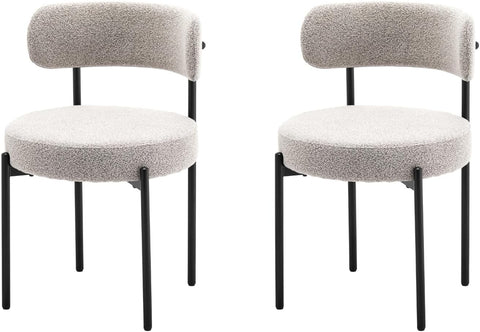 Dining Chairs Set of 2, Modern Dining Chairs Mid-Century, Round Kitchen Chairs, Boucle Dining Chair with Black Metal Legs, Kitchen Dining Room