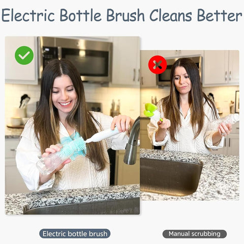 Electric Baby Bottle Brush Set - Includes Bottle Cleaner, Nipple & Straw Brush, Milk Frother & Drying Rack (Green)