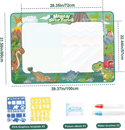 39x32 Inch Water Doodle Mat - Reusable Kids Drawing Mat with 4 Magic Pens & Stencils - Mess-Free Toddler Doodle Board for Ages 1-6 - Best Birthday Gift for Girls & Boys - Educational Travel Toy