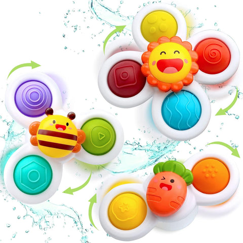 Suction Cup Spinner Toys for Toddlers 1-3 - 3-Piece Sensory Learning Set with Vibrant Spinning Tops - Fun Bath, Highchair & Table Activities for Babies - Developmental Fine Motor Skills Toys