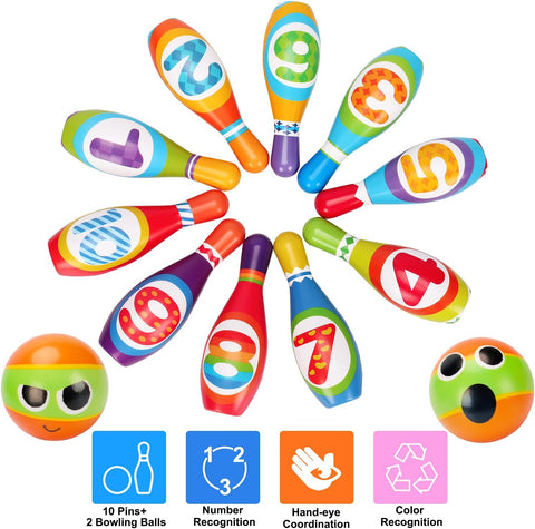 Kids Bowling Set for Toddlers Ages 2-5 – Soft Foam Pins & Lightweight Balls with Numbers – Indoor/Outdoor Developmental Toy for Boys & Girls – Fun Easter Gift