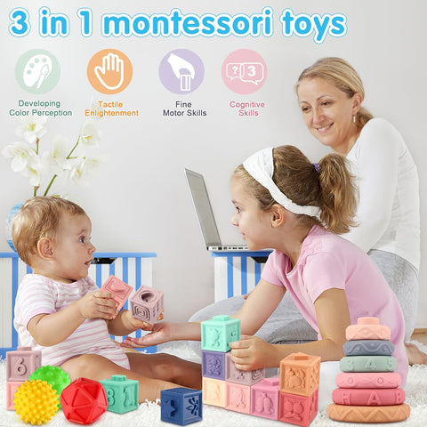 Baby Building Blocks - 23PCS Soft Sensory Blocks for Infants 6-12 Months | Early Learning Toys for Toddlers 1-3 Years | Educational Stacking Toys with Textured Shapes, Numbers & Animals