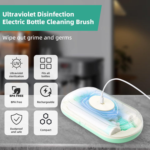 Electric Baby Bottle Brush Set with 360° Rotation – 2-Speed Rechargeable Cleaner with Silicone Brush, Pacifier & Straw Cleaner, Mixing Head & Drying Rack – Purple (Copy)