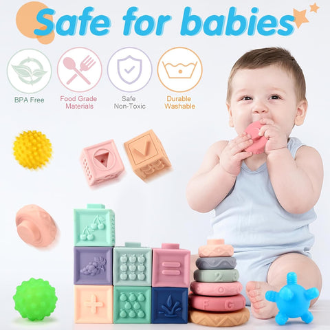 Baby Building Blocks - 23PCS Soft Sensory Blocks for Infants 6-12 Months | Early Learning Toys for Toddlers 1-3 Years | Educational Stacking Toys with Textured Shapes, Numbers & Animals
