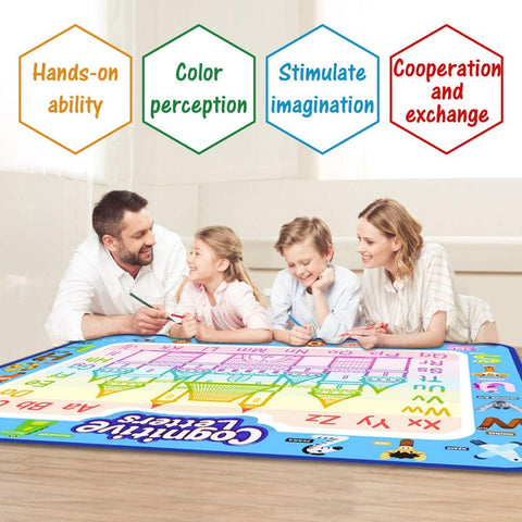 31 x 23 Inch Water Doodle Mat - Reusable Kids Drawing Mat with Magic Pens & Stencils - Mess-Free Toddler Doodle Board for Ages 3-6 -Educational Travel Toy