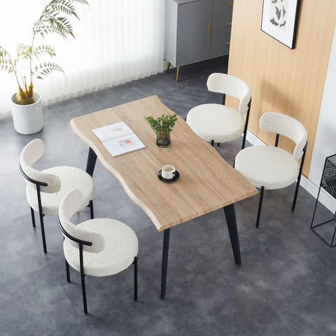 Dining Chairs Set of 2, Modern Dining Chairs Mid-Century, Round Kitchen Chairs, Boucle Dining Chair with Black Metal Legs, Kitchen Dining Room