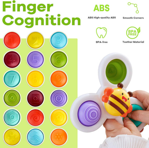 Suction Cup Spinner Toys for Toddlers 1-3 - 3-Piece Sensory Learning Set with Vibrant Spinning Tops - Fun Bath, Highchair & Table Activities for Babies - Developmental Fine Motor Skills Toys
