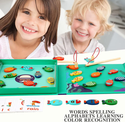 ABC Learning Fishing Game – Montessori Wooden Magnetic Toy for Toddlers Ages 3-5, Fun Letter & Number Recognition, Educational Gift for Boys & Girls