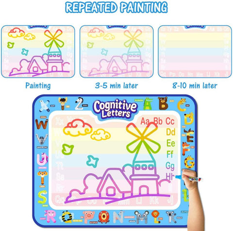 31 x 23 Inch Water Doodle Mat - Reusable Kids Drawing Mat with Magic Pens & Stencils - Mess-Free Toddler Doodle Board for Ages 3-6 -Educational Travel Toy