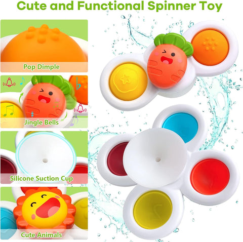 Suction Cup Spinner Toys for Toddlers 1-3 - 3-Piece Sensory Learning Set with Vibrant Spinning Tops - Fun Bath, Highchair & Table Activities for Babies - Developmental Fine Motor Skills Toys