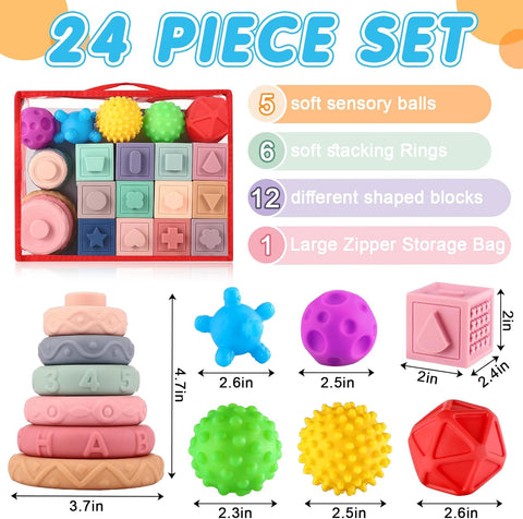 Baby Building Blocks - 23PCS Soft Sensory Blocks for Infants 6-12 Months | Early Learning Toys for Toddlers 1-3 Years | Educational Stacking Toys with Textured Shapes, Numbers & Animals