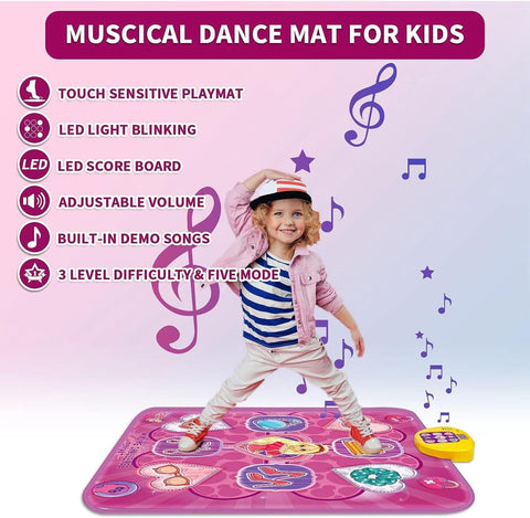 Kids Electronic Dance Mat with LED Lights & 5 Game Modes | Non-Slip, Portable Rhythm Step Play Mat | Birthday, Christmas Gift for Girls & Boys (Purple)