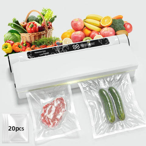 Fully Automatic Vacuum Sealer Machine with 20 Bags – Heavy Duty Food Saver for Freshness Preservation | One-Touch Operation, Digital Display, Super Suction Powe