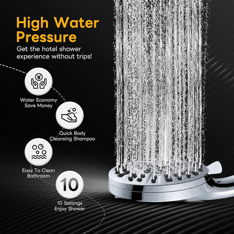 High-Pressure 10-Spray Handheld Shower Head with Magnetic Dock & Power Wash Jets – Chrome