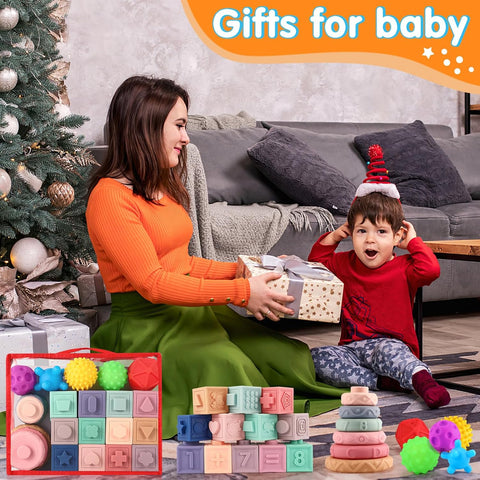 Baby Building Blocks - 23PCS Soft Sensory Blocks for Infants 6-12 Months | Early Learning Toys for Toddlers 1-3 Years | Educational Stacking Toys with Textured Shapes, Numbers & Animals