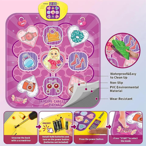 Kids Electronic Dance Mat with LED Lights & 5 Game Modes | Non-Slip, Portable Rhythm Step Play Mat | Birthday, Christmas Gift for Girls & Boys (Purple)