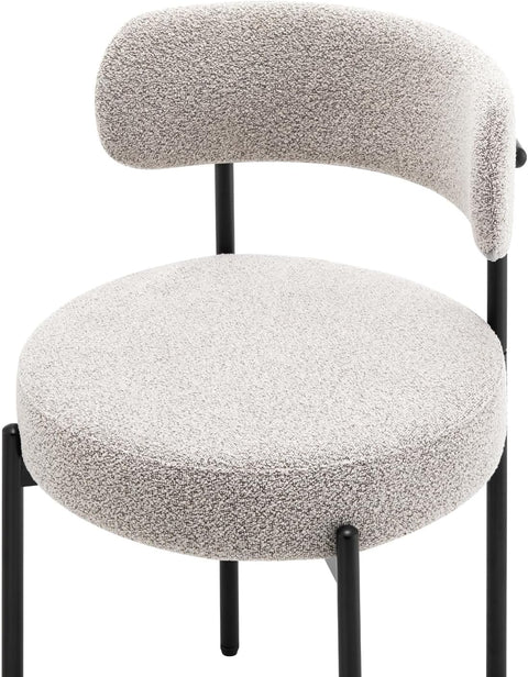 Dining Chairs Set of 2, Modern Dining Chairs Mid-Century, Round Kitchen Chairs, Boucle Dining Chair with Black Metal Legs, Kitchen Dining Room