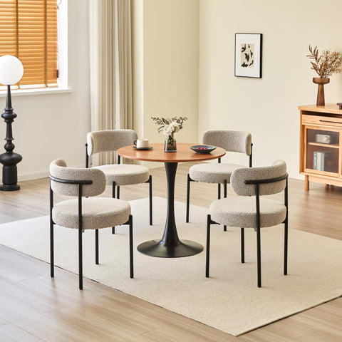 Dining Chairs Set of 2, Modern Dining Chairs Mid-Century, Round Kitchen Chairs, Boucle Dining Chair with Black Metal Legs, Kitchen Dining Room