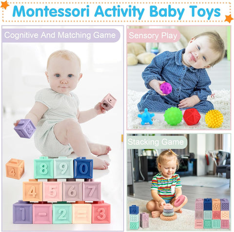 Baby Building Blocks - 23PCS Soft Sensory Blocks for Infants 6-12 Months | Early Learning Toys for Toddlers 1-3 Years | Educational Stacking Toys with Textured Shapes, Numbers & Animals
