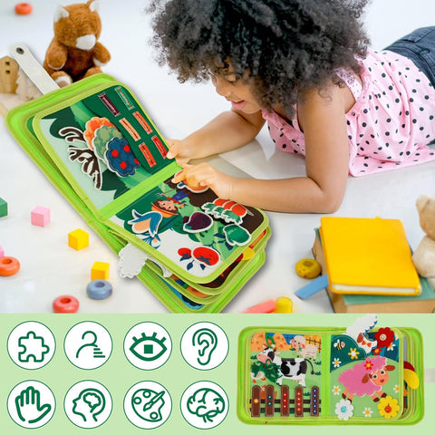 Farm Busy Book for Toddlers 1-3 – Montessori Learning Toys with 20 Activities for Fine Motor Skills, Travel & Sensory Play