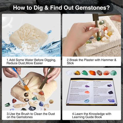 Mega Gemstone Dig Kit – Excavate 15 Real Gemstones & Crystals – Fun Educational STEM Toy for Kids Ages 3+ – Includes Dig Tools, Magnifying Glass & Learning Guide
