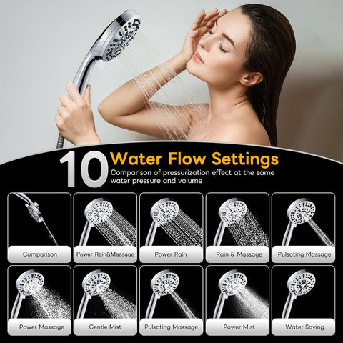 High-Pressure 10-Spray Handheld Shower Head with Magnetic Dock & Power Wash Jets – Chrome
