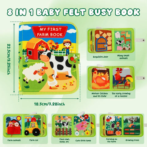 Farm Busy Book for Toddlers 1-3 – Montessori Learning Toys with 20 Activities for Fine Motor Skills, Travel & Sensory Play