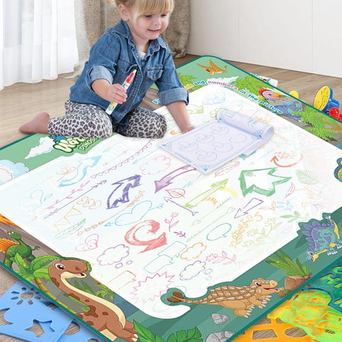 39x32 Inch Water Doodle Mat - Reusable Kids Drawing Mat with 4 Magic Pens & Stencils - Mess-Free Toddler Doodle Board for Ages 1-6 - Best Birthday Gift for Girls & Boys - Educational Travel Toy
