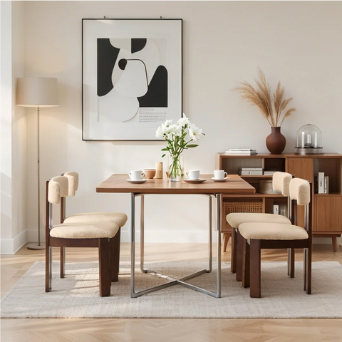Mid-Century Modern Teddy Velvet Upholstery Brown Wood Legs Dining Chair (Set of 2)