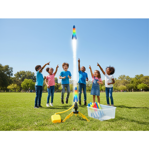Kids Rocket Launcher Toy with 4 Foam Rockets - Outdoor Toy Blaster for Backyard Games - Adjustable Launch Stand for High Flying Fun - Gift for Boys & Girls