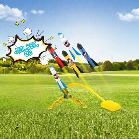 Kids Rocket Launcher Toy with 4 Foam Rockets - Outdoor Toy Blaster for Backyard Games - Adjustable Launch Stand for High Flying Fun - Gift for Boys & Girls