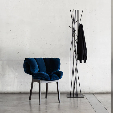 Navy Blue Upholstered Accent Chair with Pillow Cushion & Wooden Frame