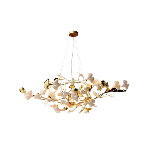 Gingko Ceramic & Gold Chandelier