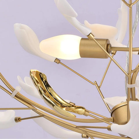 Gingko Ceramic & Gold Chandelier