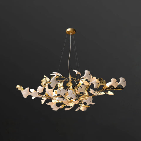 Gingko Ceramic & Gold Chandelier