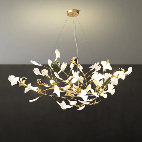 Gingko Ceramic & Gold Chandelier