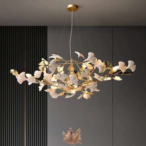 Gingko Ceramic & Gold Chandelier