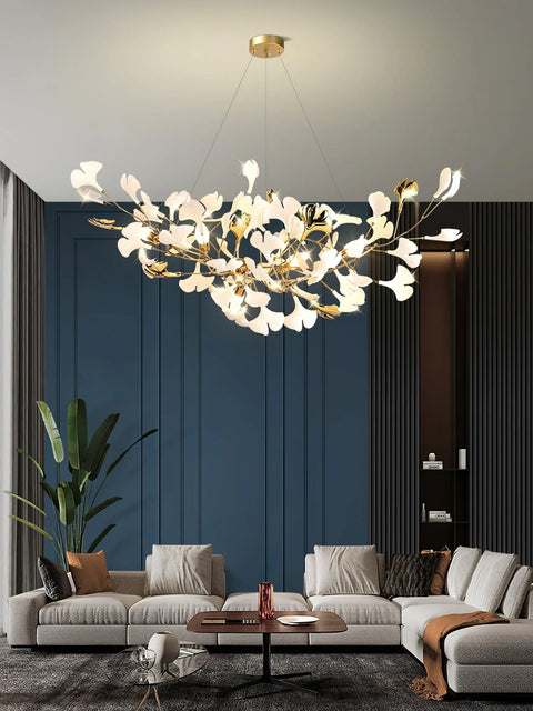 Gingko Ceramic & Gold Chandelier