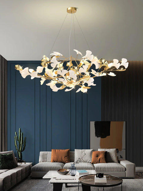 Gingko Ceramic & Gold Chandelier