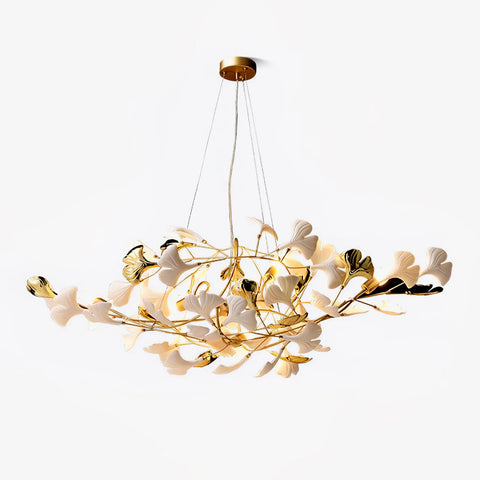 Gingko Ceramic & Gold Chandelier