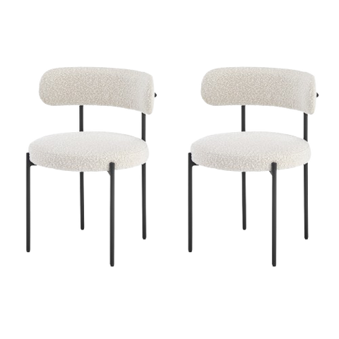 Boucle Cream White Dining Chair with Wide Back Support (Set of 2)