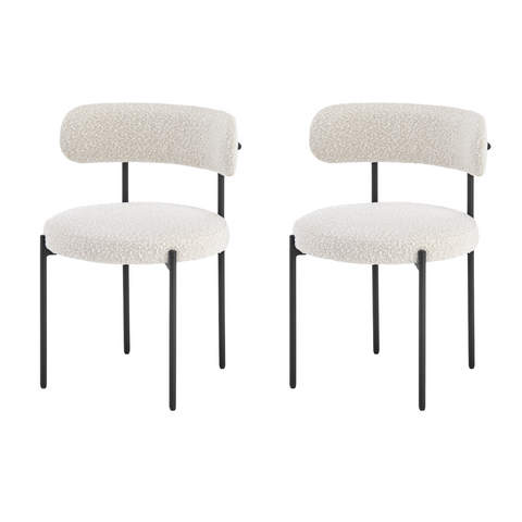Boucle Cream White Dining Chair with Wide Back Support (Set of 2)