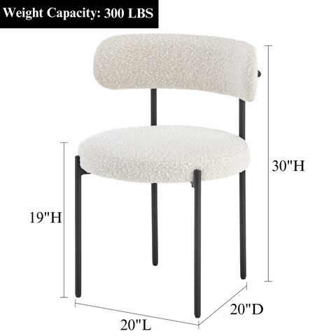 Boucle Cream White Dining Chair with Wide Back Support (Set of 2)