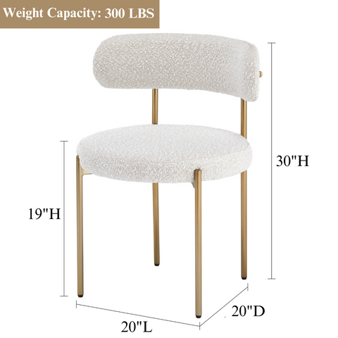 Boucle Cream White Dining Chair with Gold Legs Dining Chair (Set of 2)