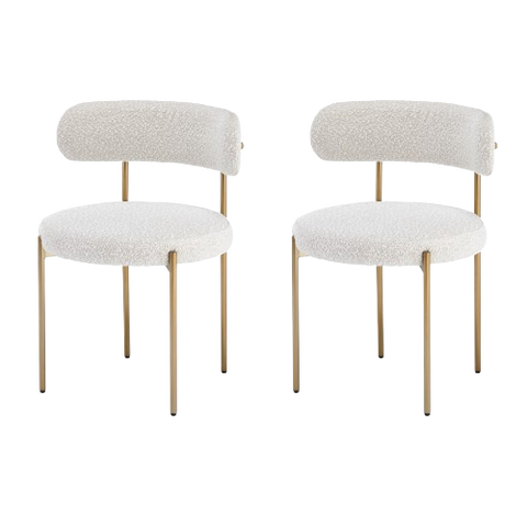 Boucle Cream White Dining Chair with Gold Legs Dining Chair (Set of 2)