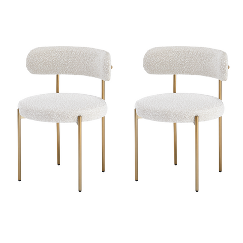 Boucle Cream White Dining Chair with Gold Legs Dining Chair (Set of 2)