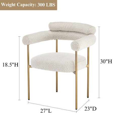 Boucle Upholstered Arm Chair with Gold Legs (Set of 2)